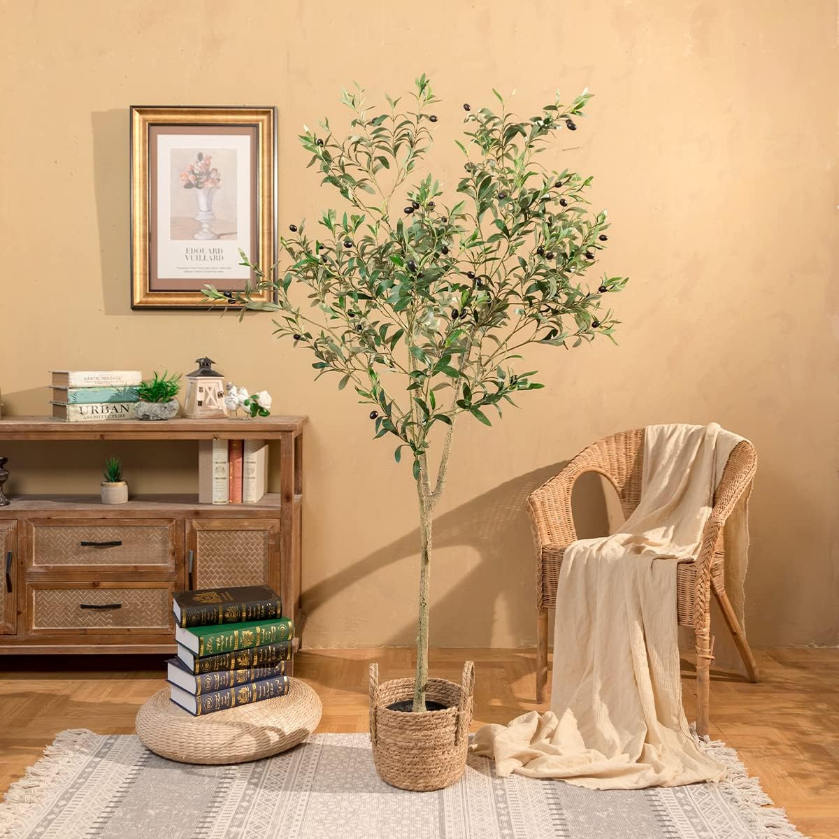 6FT Artificial Olive Tree for Living Room, Bendable Faux Silk Plant Decor