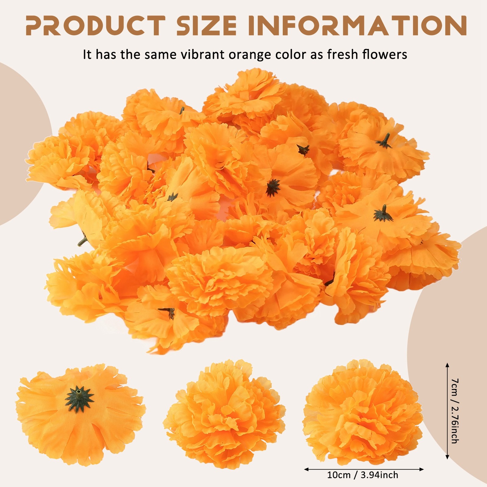 3.9inch Marigold Flowers Artificial Day of the Dead Flower 50Pcs Fake6632