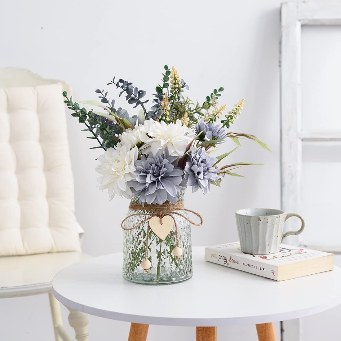 Fake Flowers Artificial Blue Flowers with Vase, Table Centerpieces for Dining…