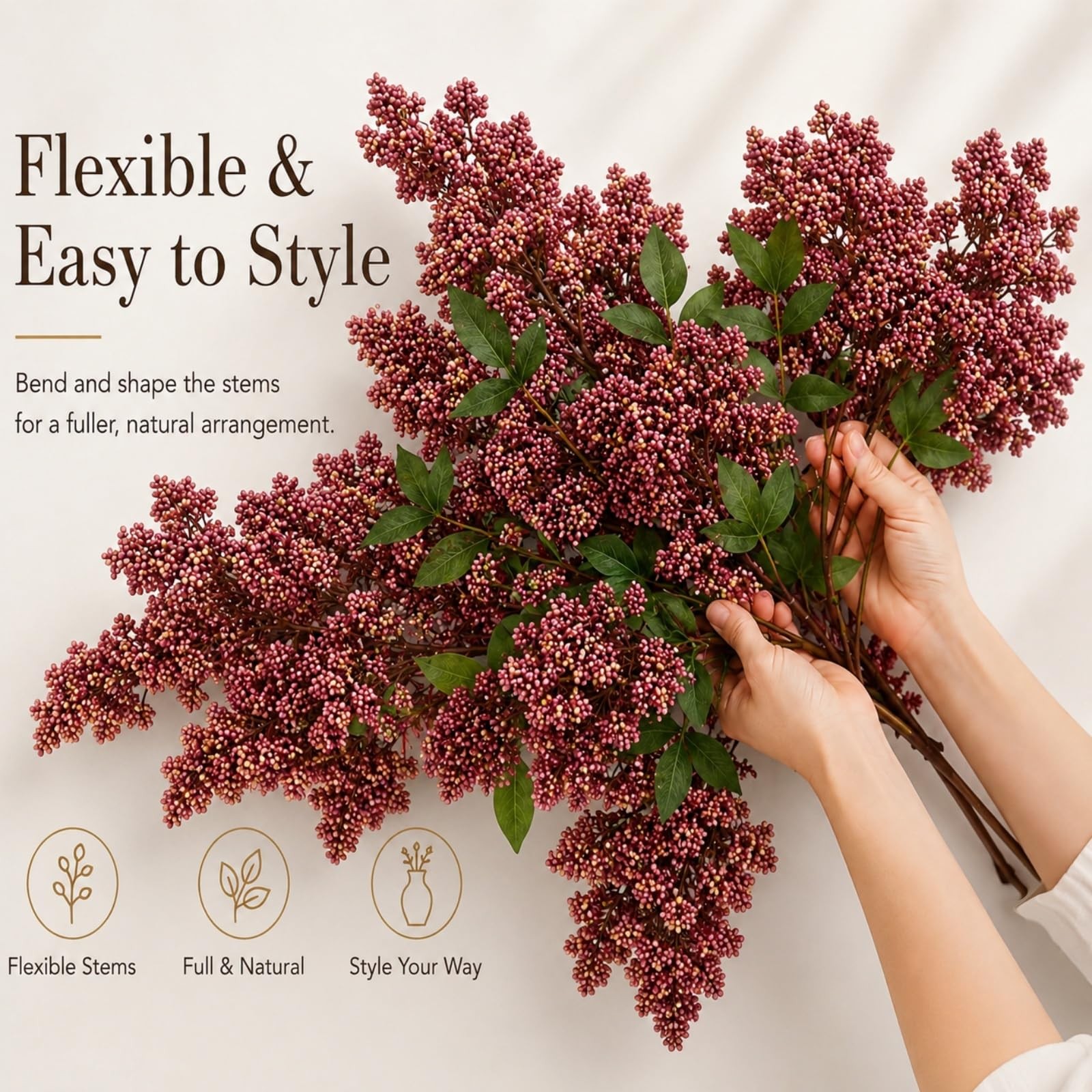 43″ Faux Stems for Vase 3 Pcs Realistic Faux Stems Artificial Branches for Va…