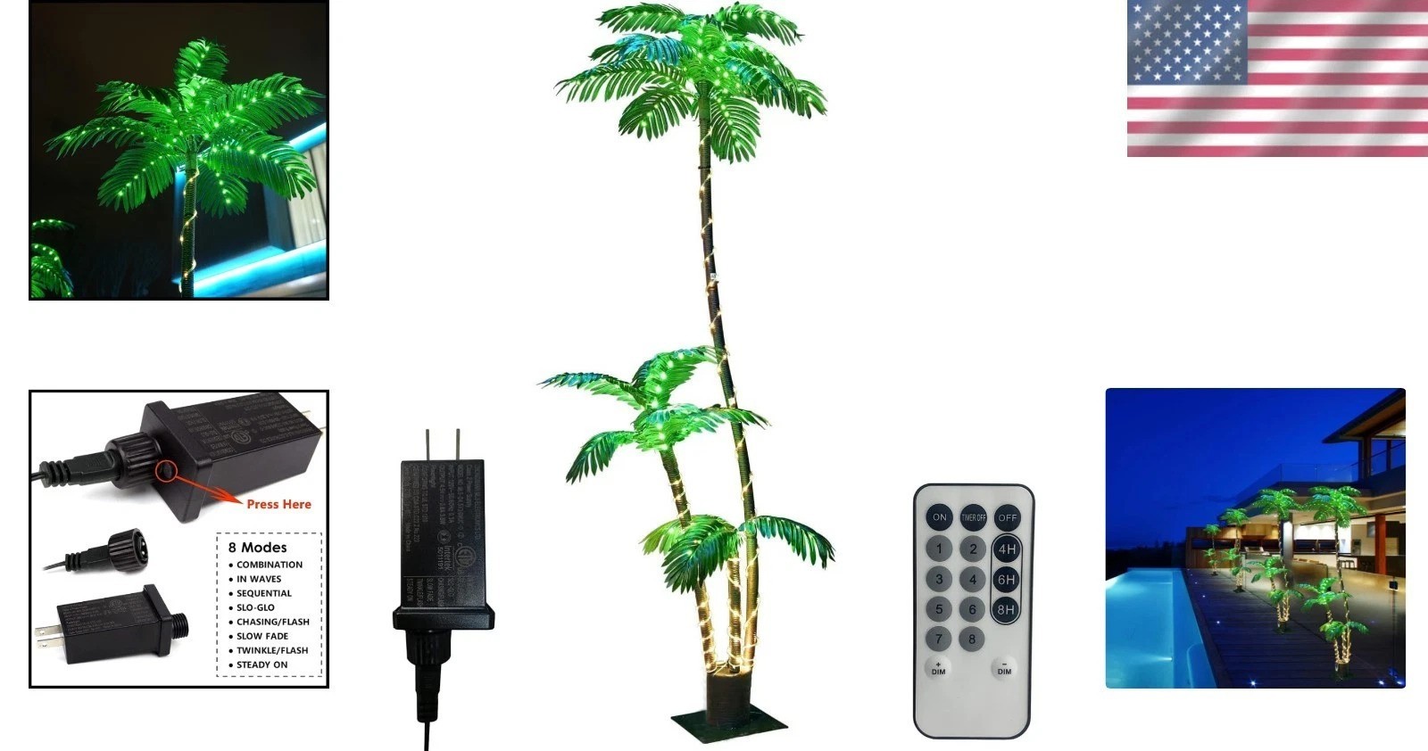 Simulation Tropical Palm Tree 7ft – 260 LED Lights, Indoor/Outdoor, Timer