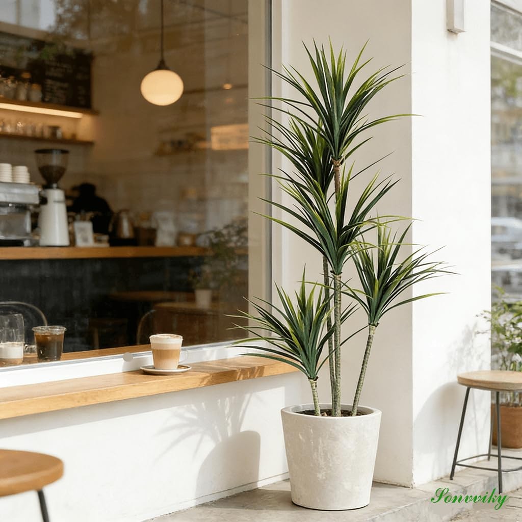 Dracaena Artificial Plant (Dragon Tree) – 5FT Artificial Plants Indoor with R…