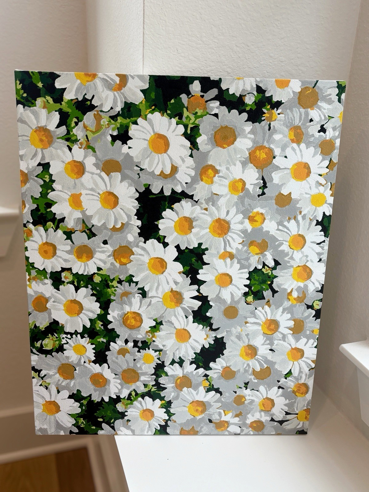 Hand Painted Daisy Canvas Art ‘Finished Paint’ by Number Floral Wall Decor