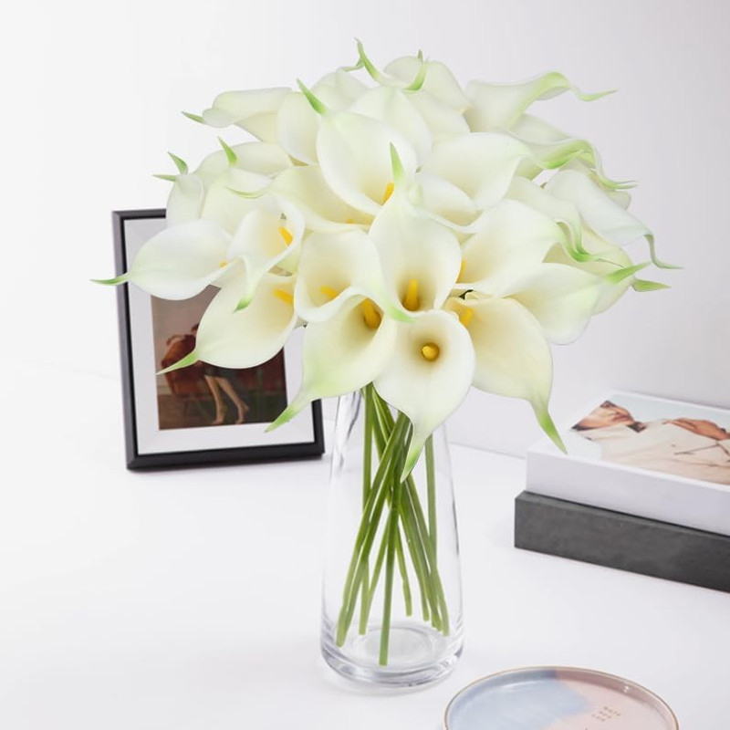 24 Pcs White Artificial Flowers Fake White Calla Lily Silk Flower Real Touch for