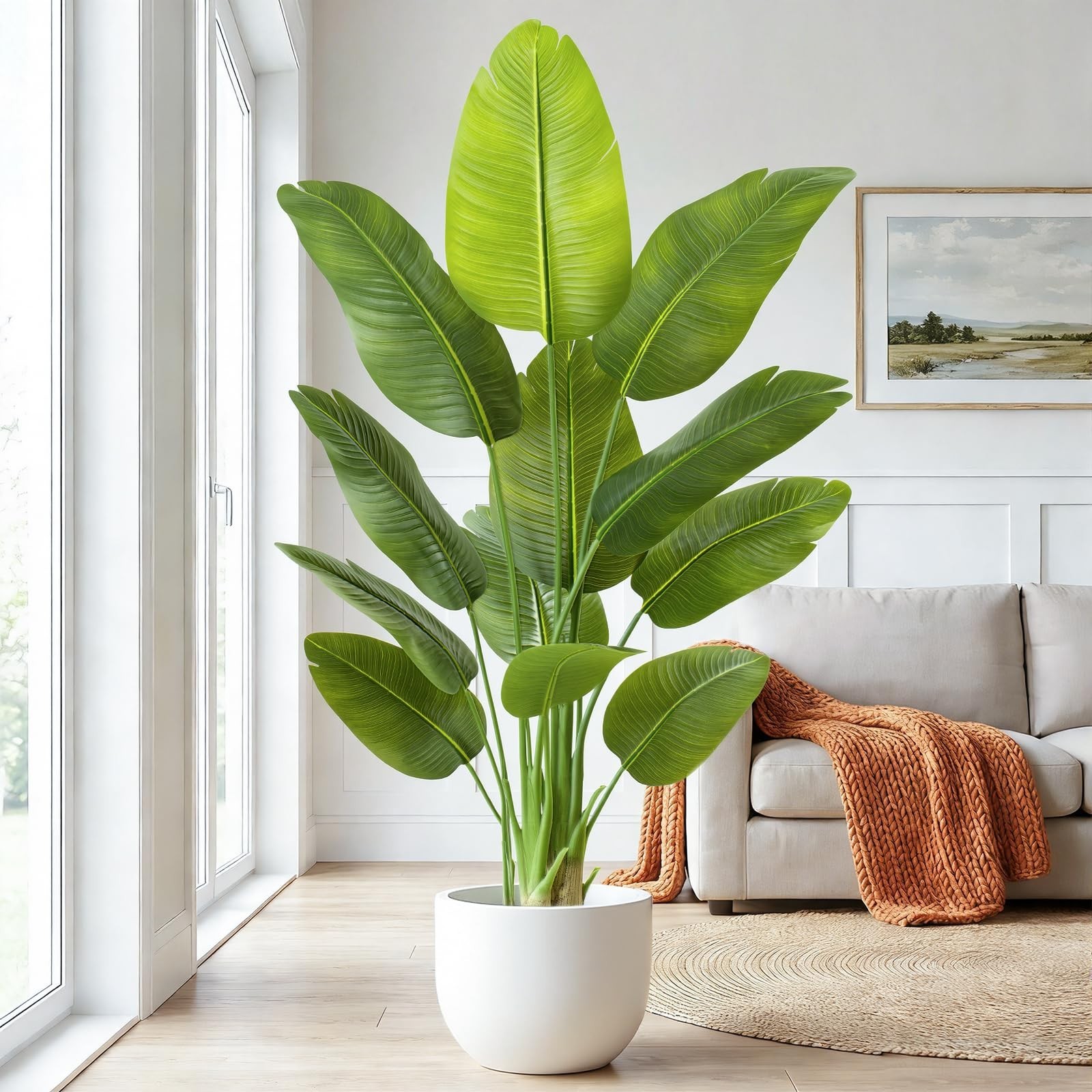 Lifelike Bird of Paradise Artificial Plant,5ft Faux Banana Leaf Tree with 12 …