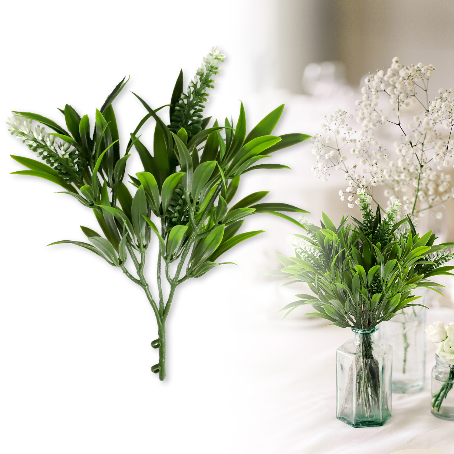 Patio Artificial Flowers 10.5″ Fake Plants Bushes Adjustable Outdoor Green