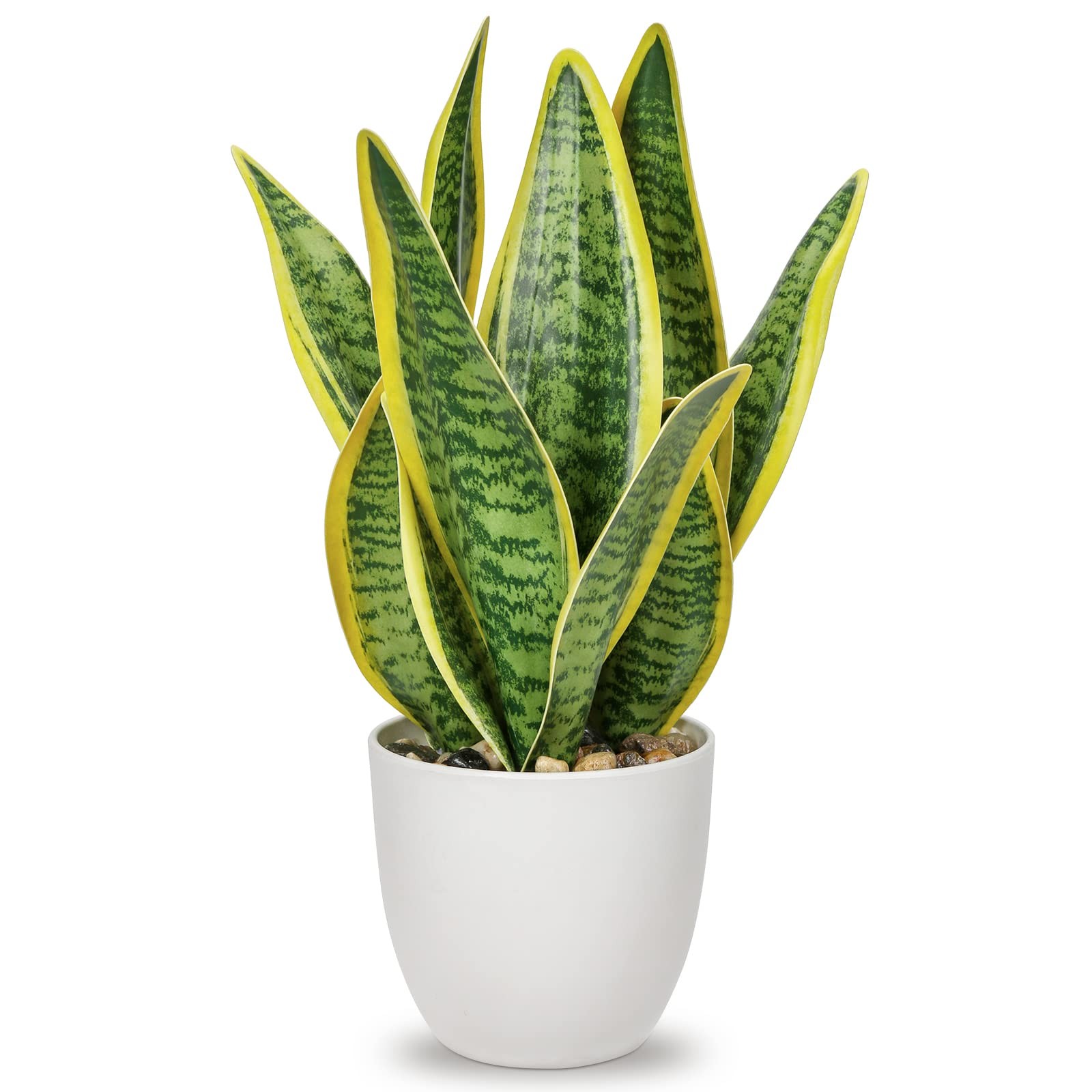 Artificial Snake Plant Potted Faux Sansevieria Trifasciata Plants, 13″ Tropic…