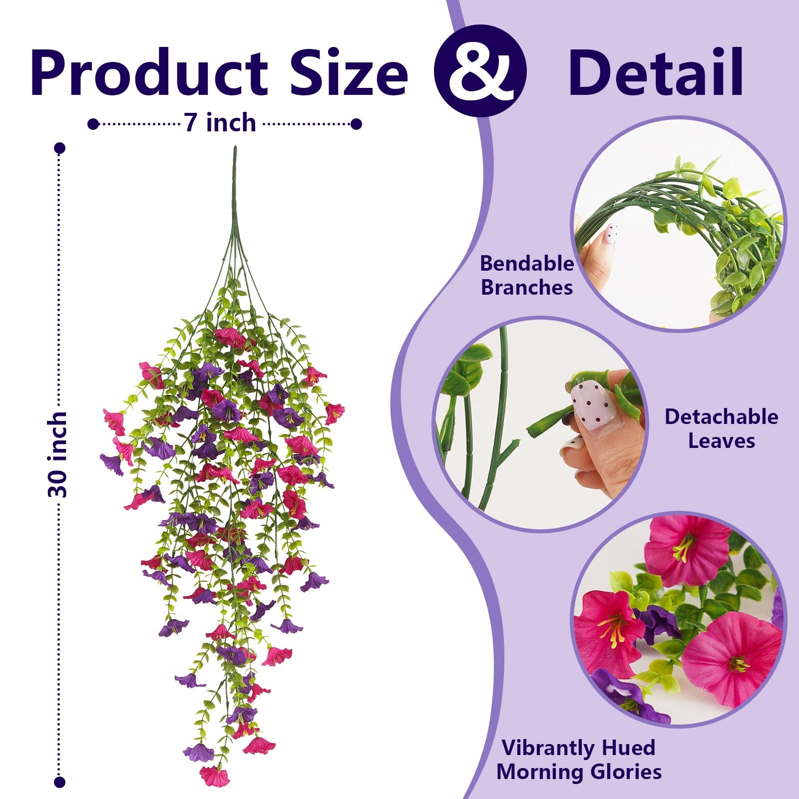 4 Bundles Artificial Hanging Flowers for Outdoors, UV Resistant Fake Morning …