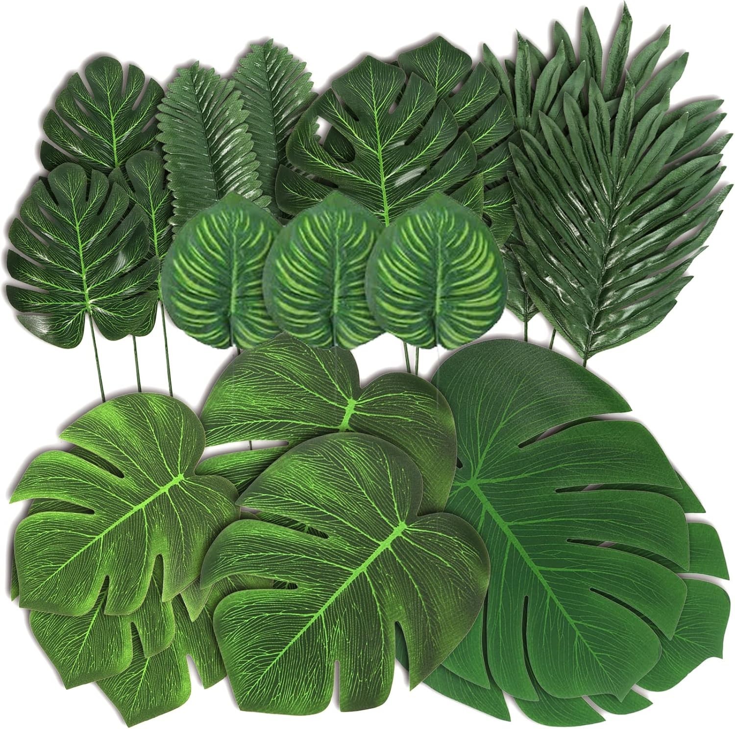 78 Pieces 7 Kinds Artificial Tropical Leaf Jungle Leaves Plant Safari Leaves Dec