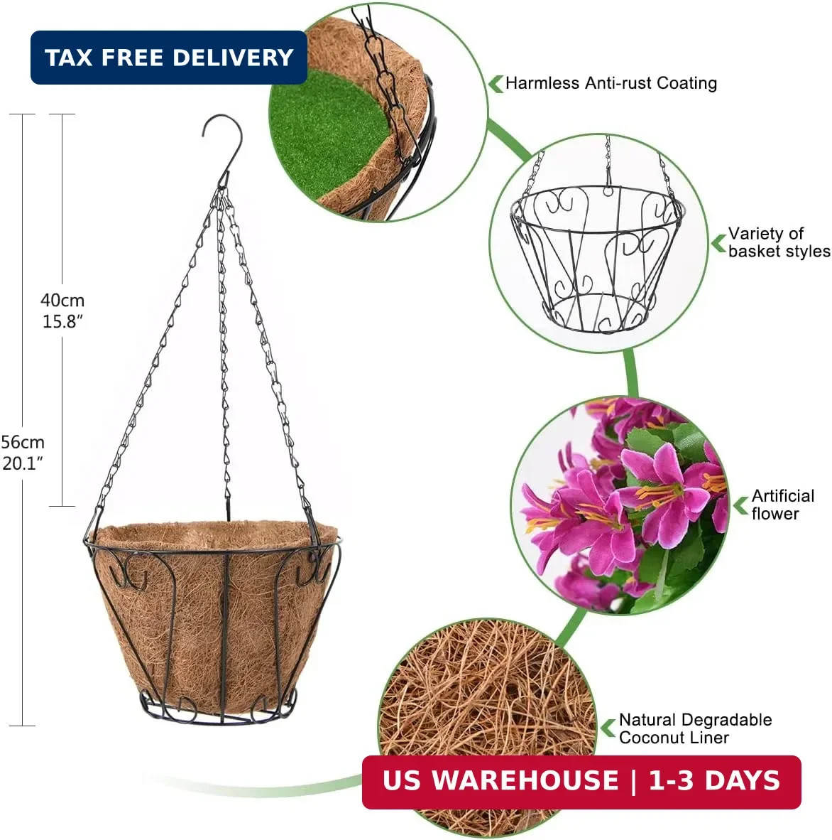 INQCMY Artificial Hanging Flowers in Basket for Spring Summer Outdoor Porch Deco