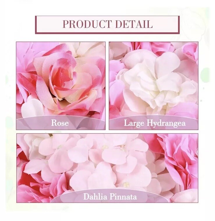 Omldggr 4 Pack 12×16” White & Pink Silk Artificial Flower Wall, Pink Faux Rose
