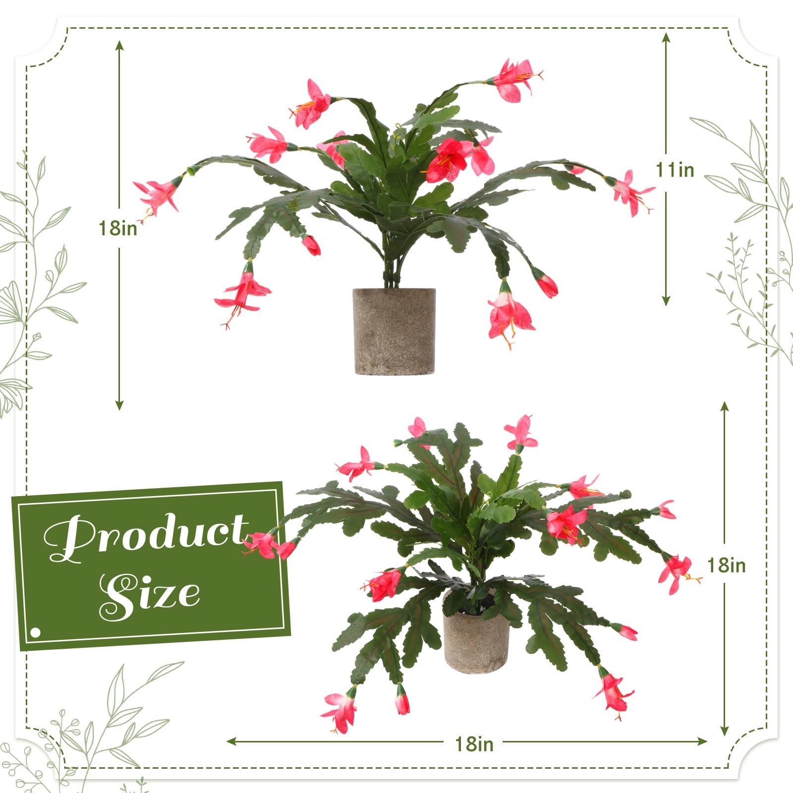 6 Pack Artificial Christmas Cactus Flowers No Pot 11” Tall 18” Wide Faux Ca…