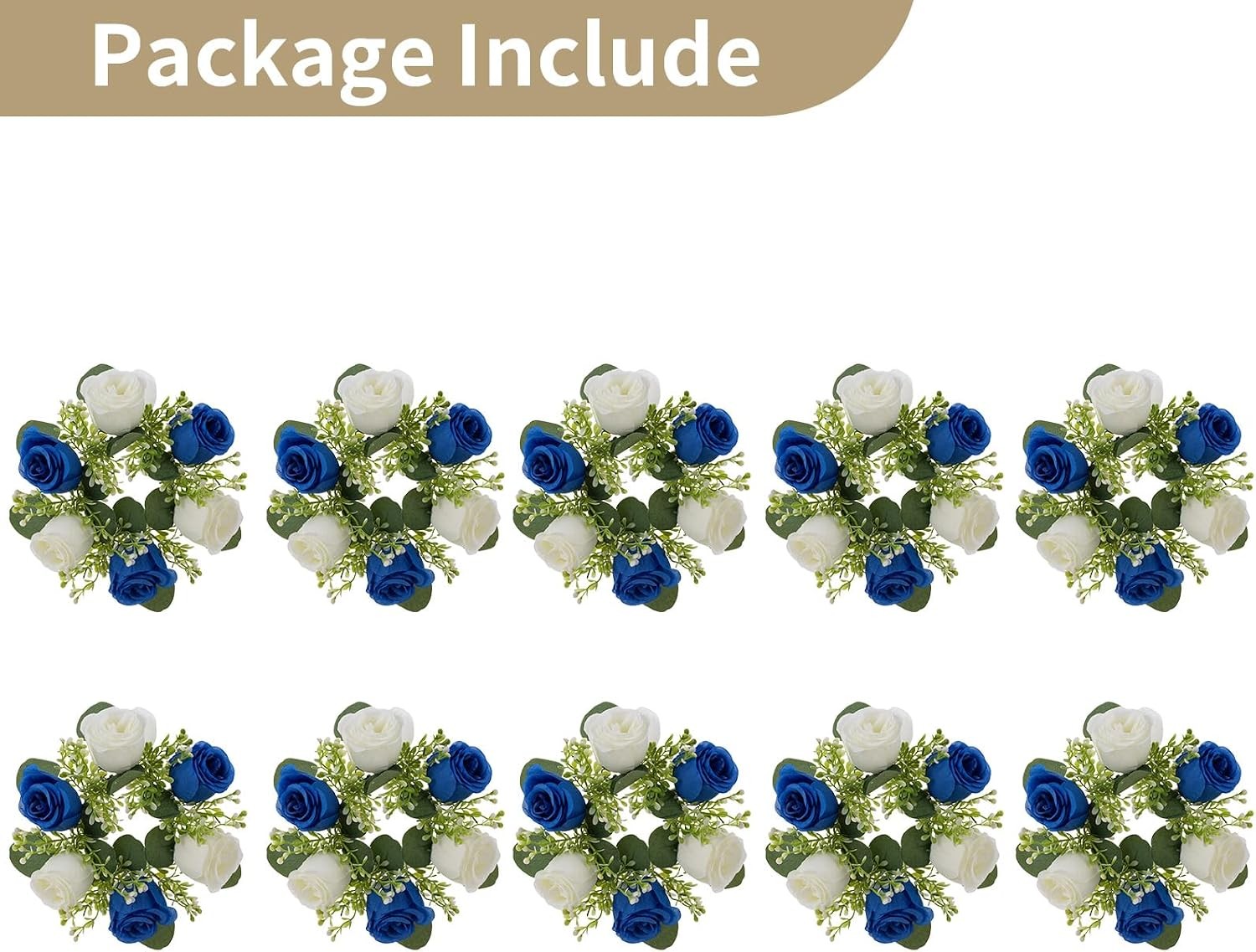 Small Wreath Table Centerpieces 9.05 Inch Royal Blue & White Flower Candle Rings