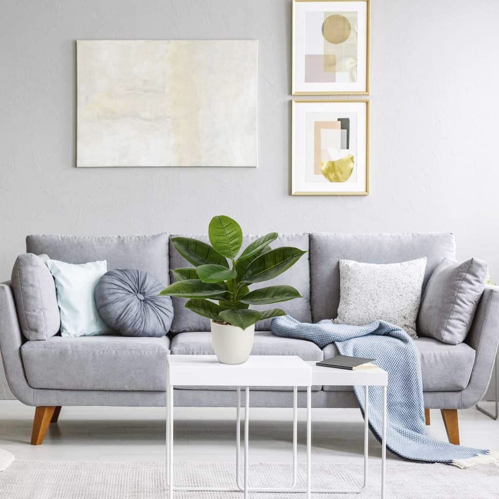 18 Inch Artificial Fiddle Leaf Fig Houseplant Realistic Faux In White Pot
