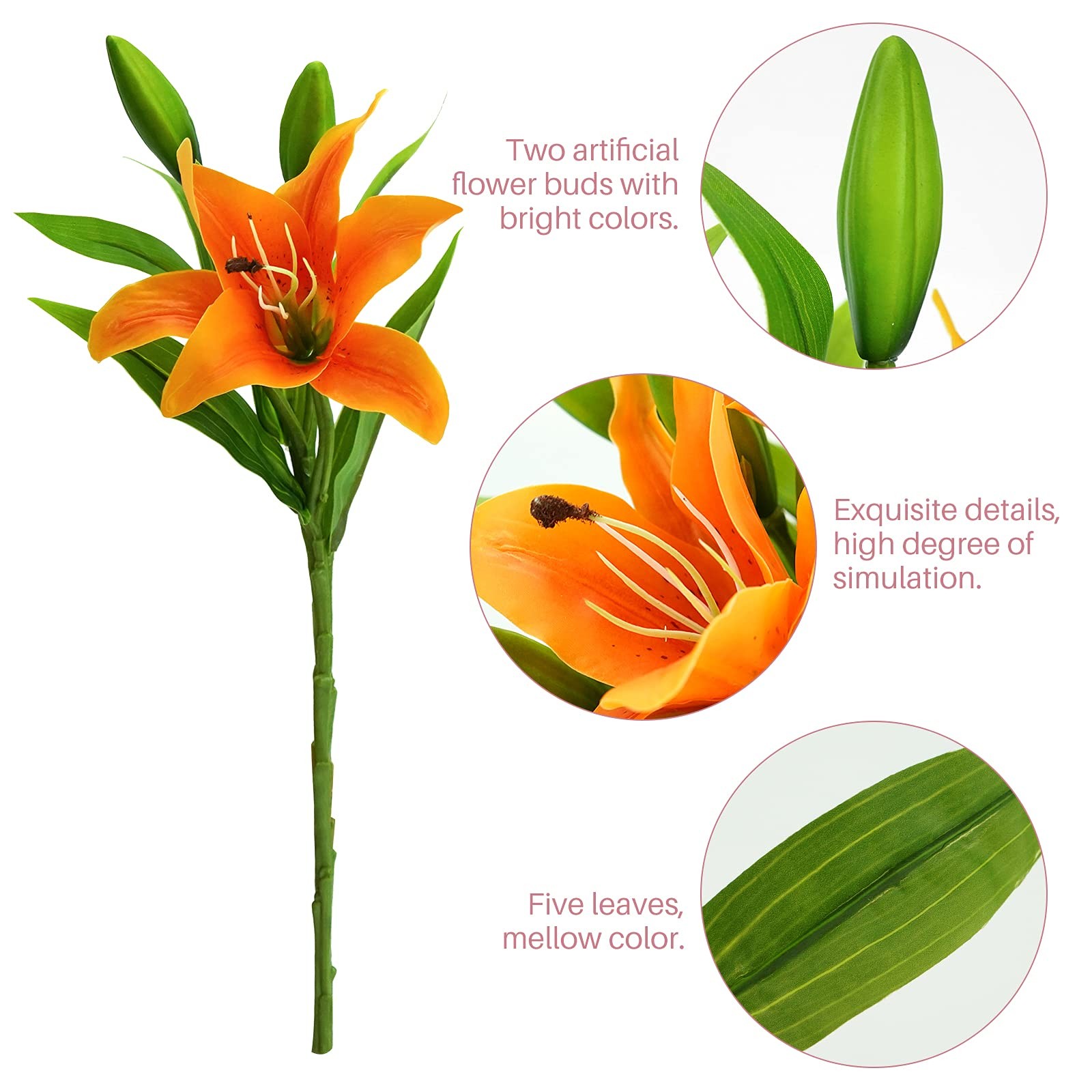 8Pcs Artificial Tiger Lily Flowers Orange Real Touch Lilies Flower Bouquet Fa…