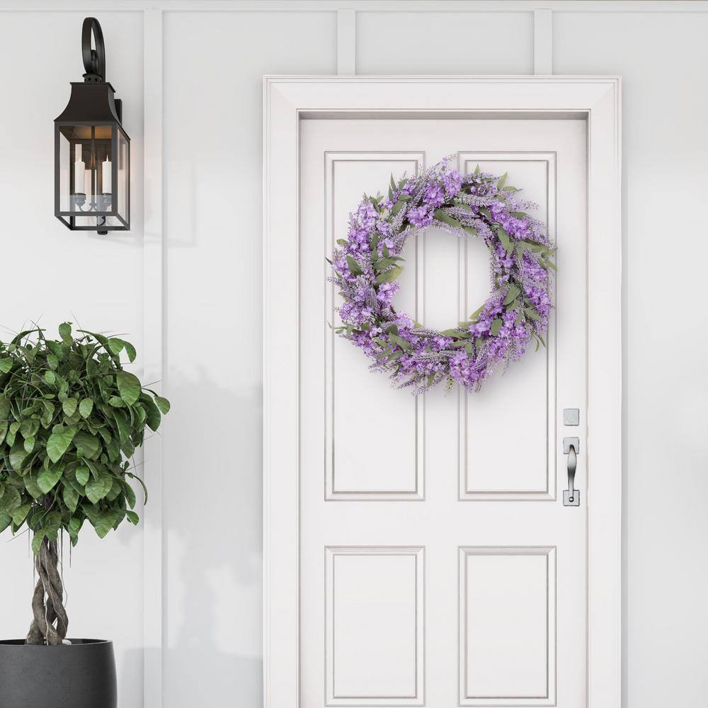 30 In. Artificial Lavender Floral Spring Wreath with Green Leaves