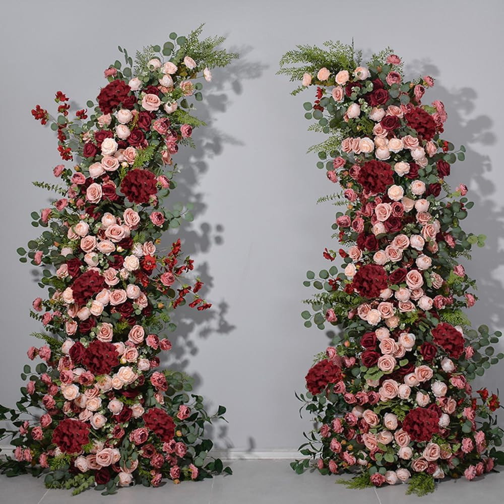 100PCS Burgundy Silk Hydrangea Flowers with Stems for Wedding & Home Decor