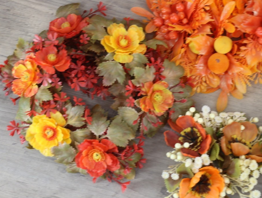 Lot 12 Vintage Artificial Fall Floral Candle Rings Table Centerpieces Autumn