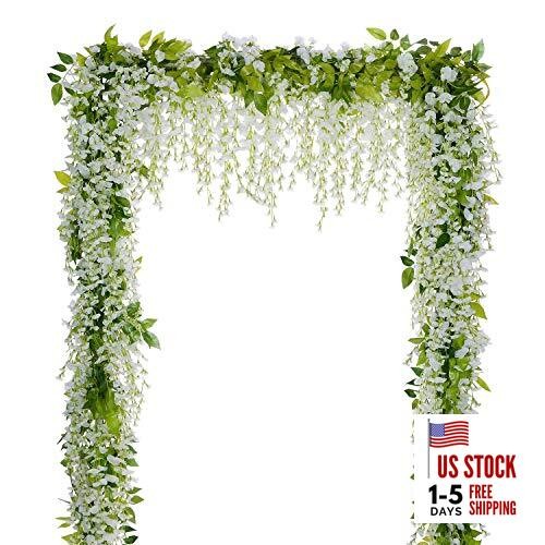 Wisteria Artificial Flowers Garland, 4Pcs Total 28.8ft White White,green