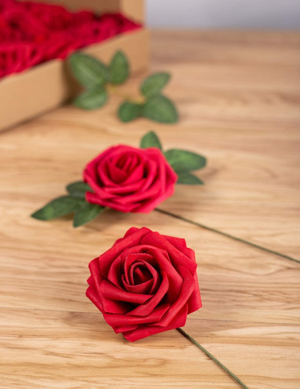 25pcs Artificial Flower Foam Rose Real Touch Roses Flower Heads with Stem for…
