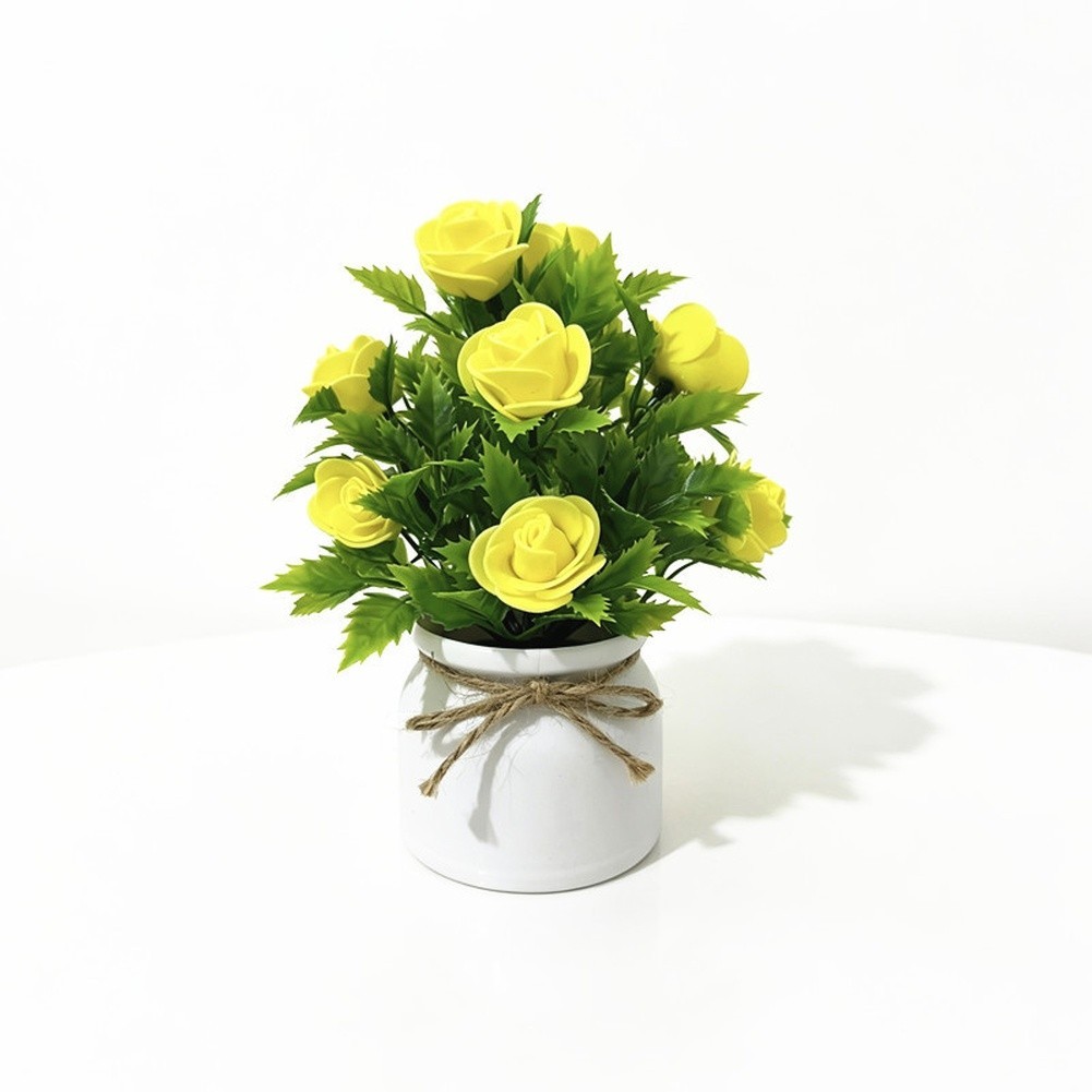 7.5 inch Artificial Rose Arrangement in Rustic White Pot with Twine for accent