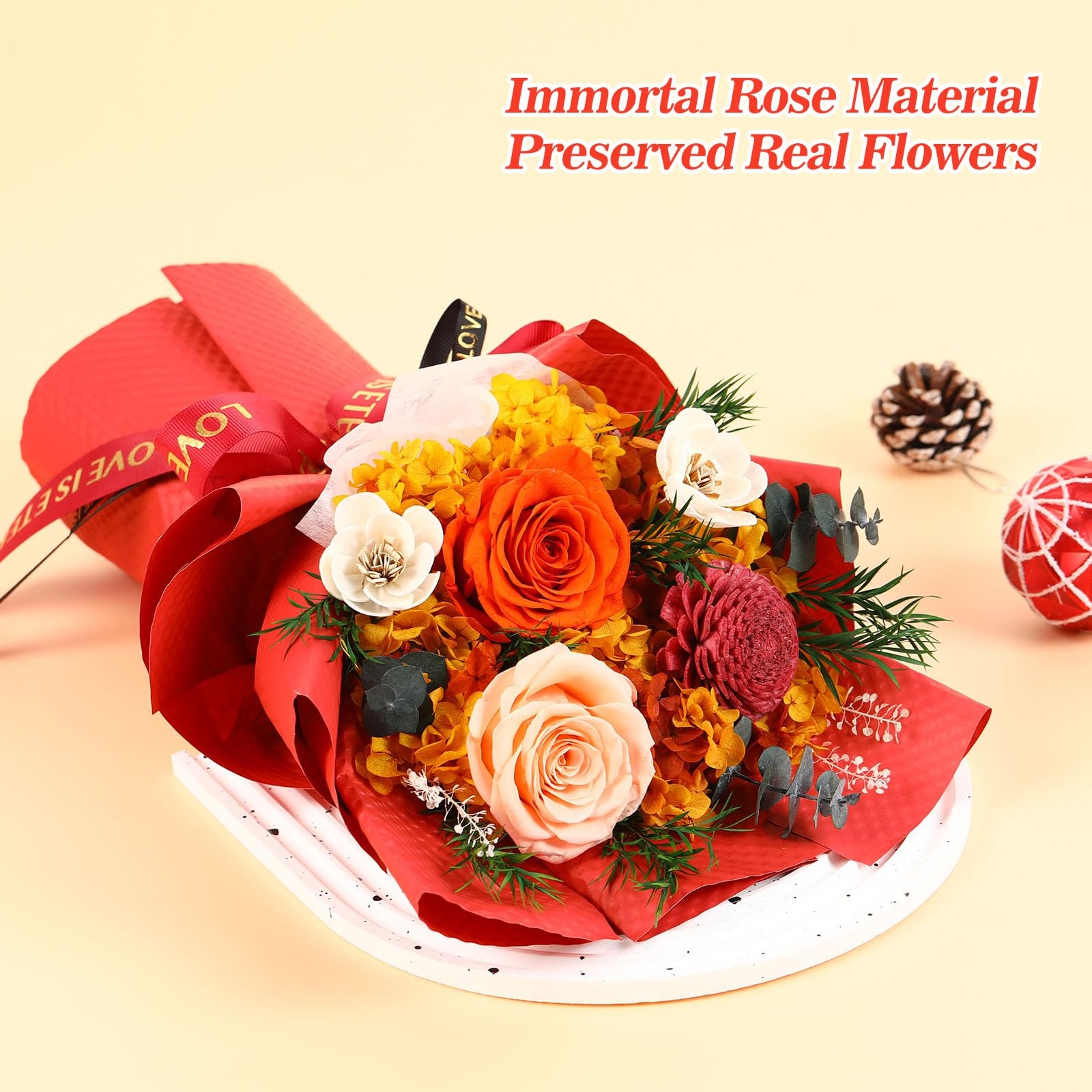 Preserved Orange Roses Bouquets Delivery Anniversary Birthday Flower Gift