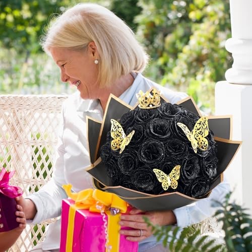 Glitter Roses Bouquet, DIY Fake Flowers Bouquet, Birthday Gifts 24pcs Black