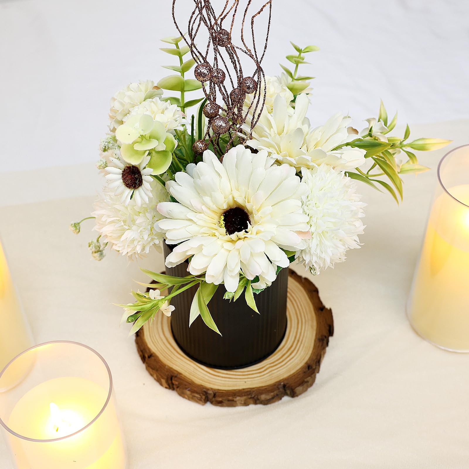 Party Table Centerpieces – Set of 6 Pre-Made Daisy Floral Arrangements with B…