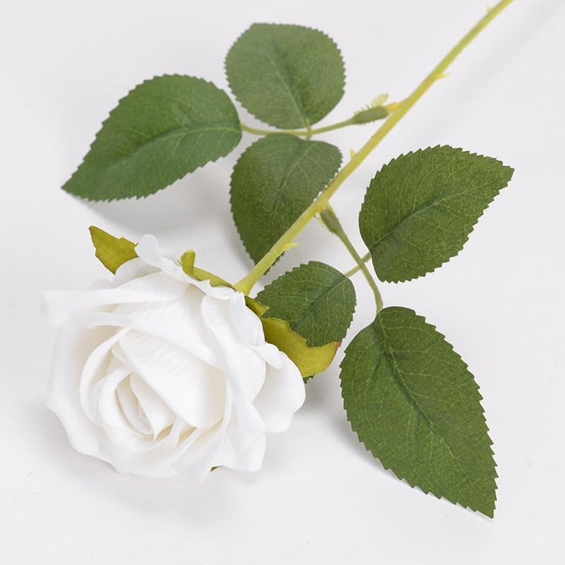 22 Pcs Artificial White Roses with Stems – Velvet Faux Flowers Bulk for Weddi…