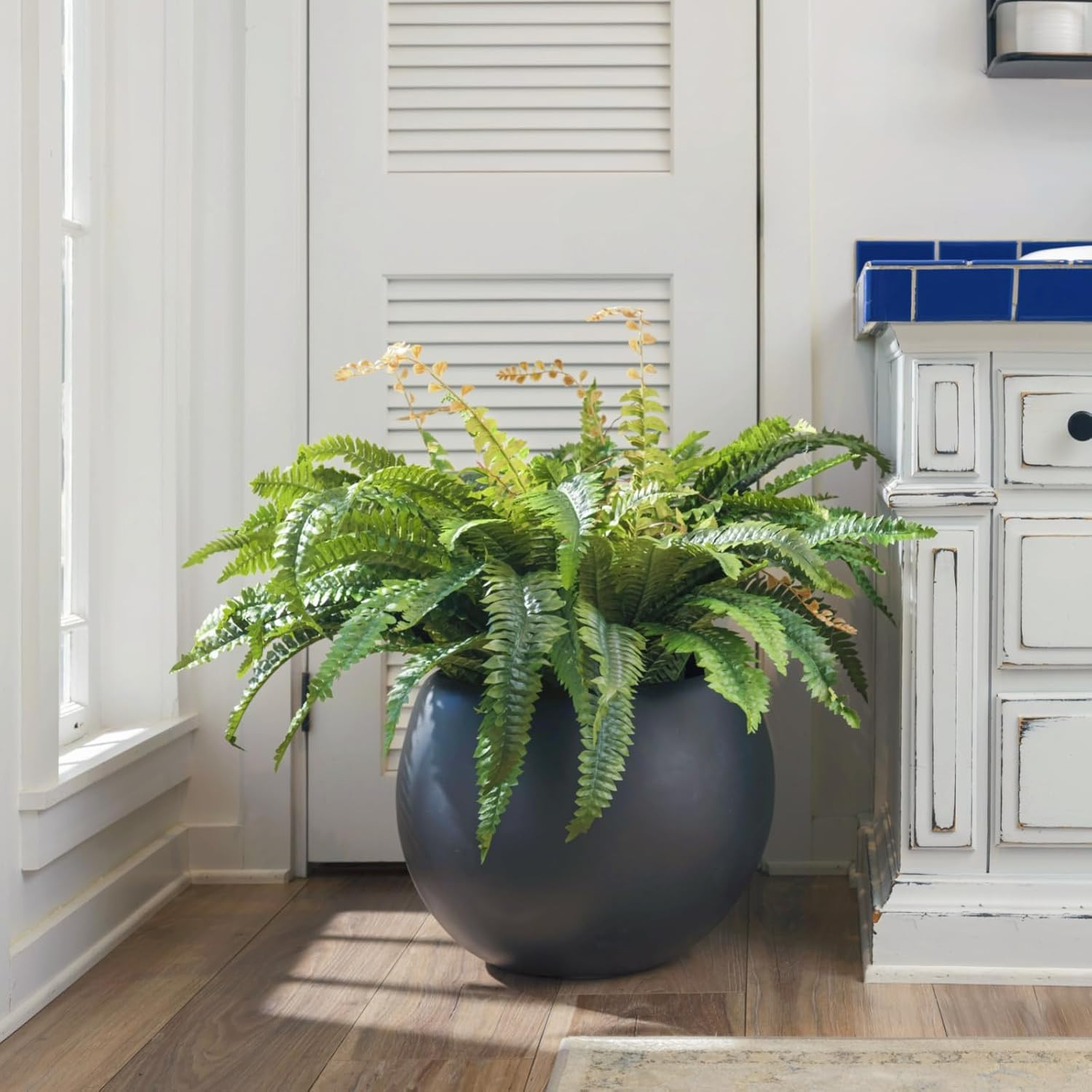 CQURE 128 Branches Fake Ferns Artificial Plants Large, 50″ Set of 2 Artificial B