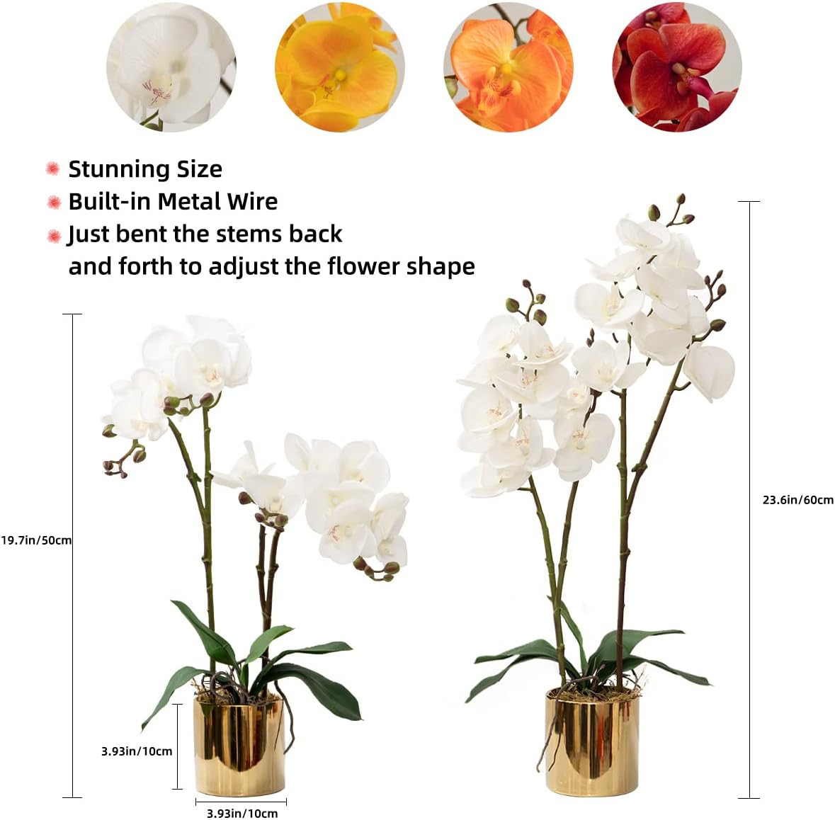 Real Touch White Orchid Arrangement in Ceramic Vase – 19.7” Home Decor