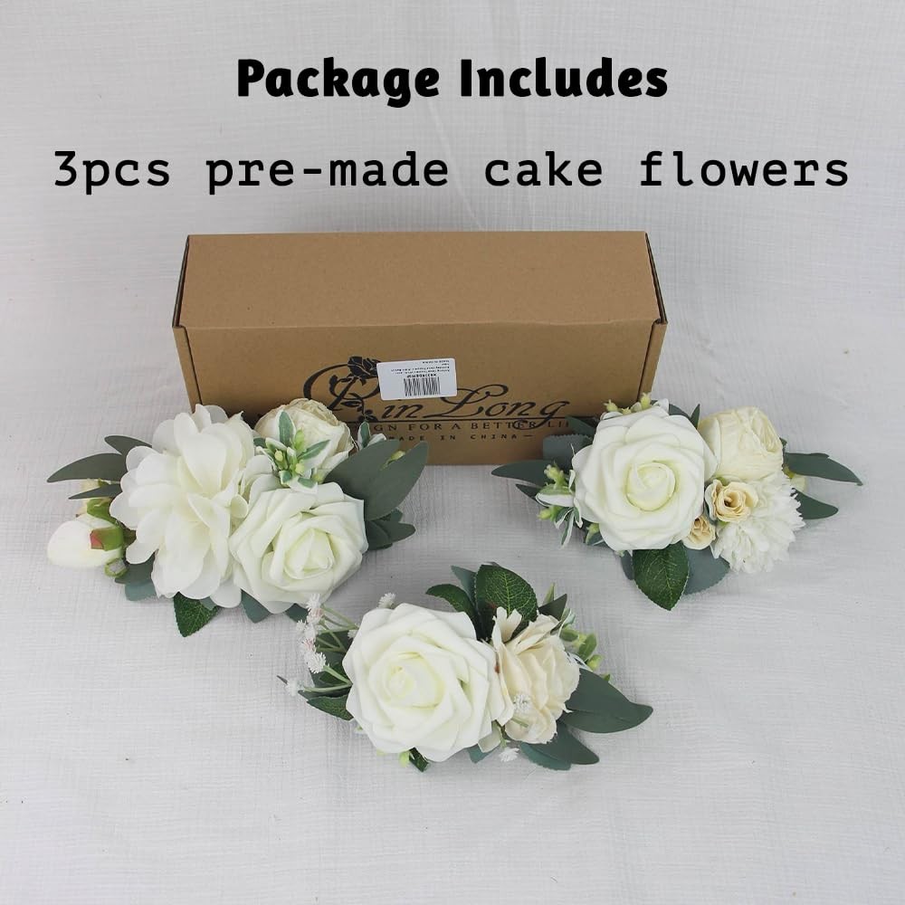 3Pcs Pre-made Cake Flowers Toppers White Green Cake Decorations Wedding Cake …
