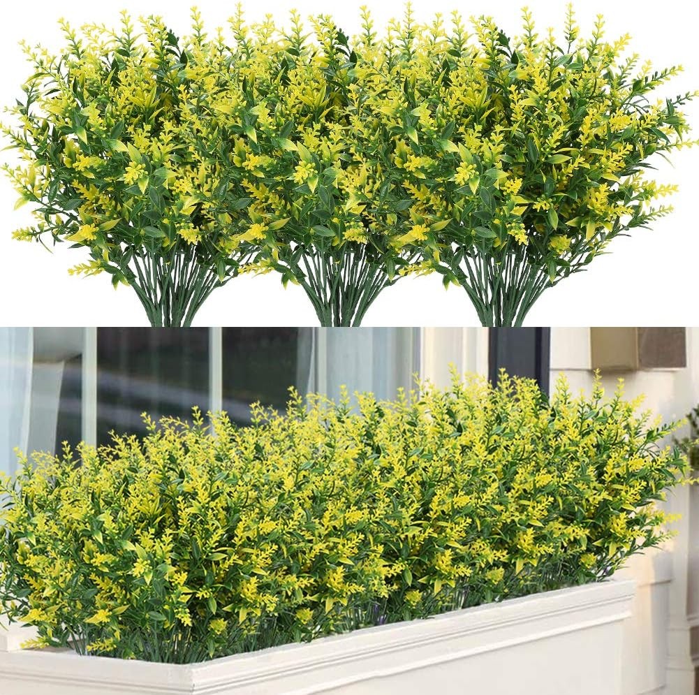 8 Bundles Artificial Yellow Flower Lavender Fake Plants for Outdoor Garden Decor