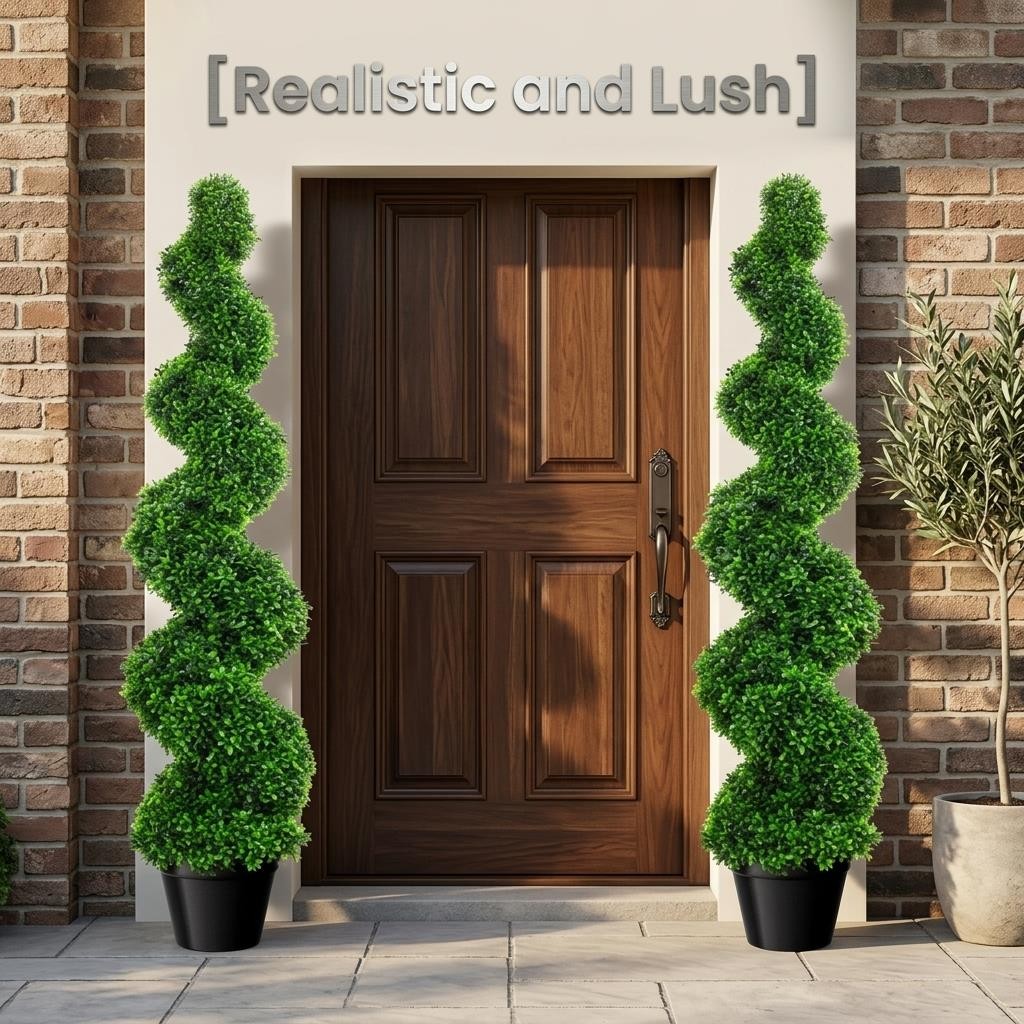 3.5Ft Topiary Trees, Artificial Boxwood Tree Set for Front Door Indoor Outdoor