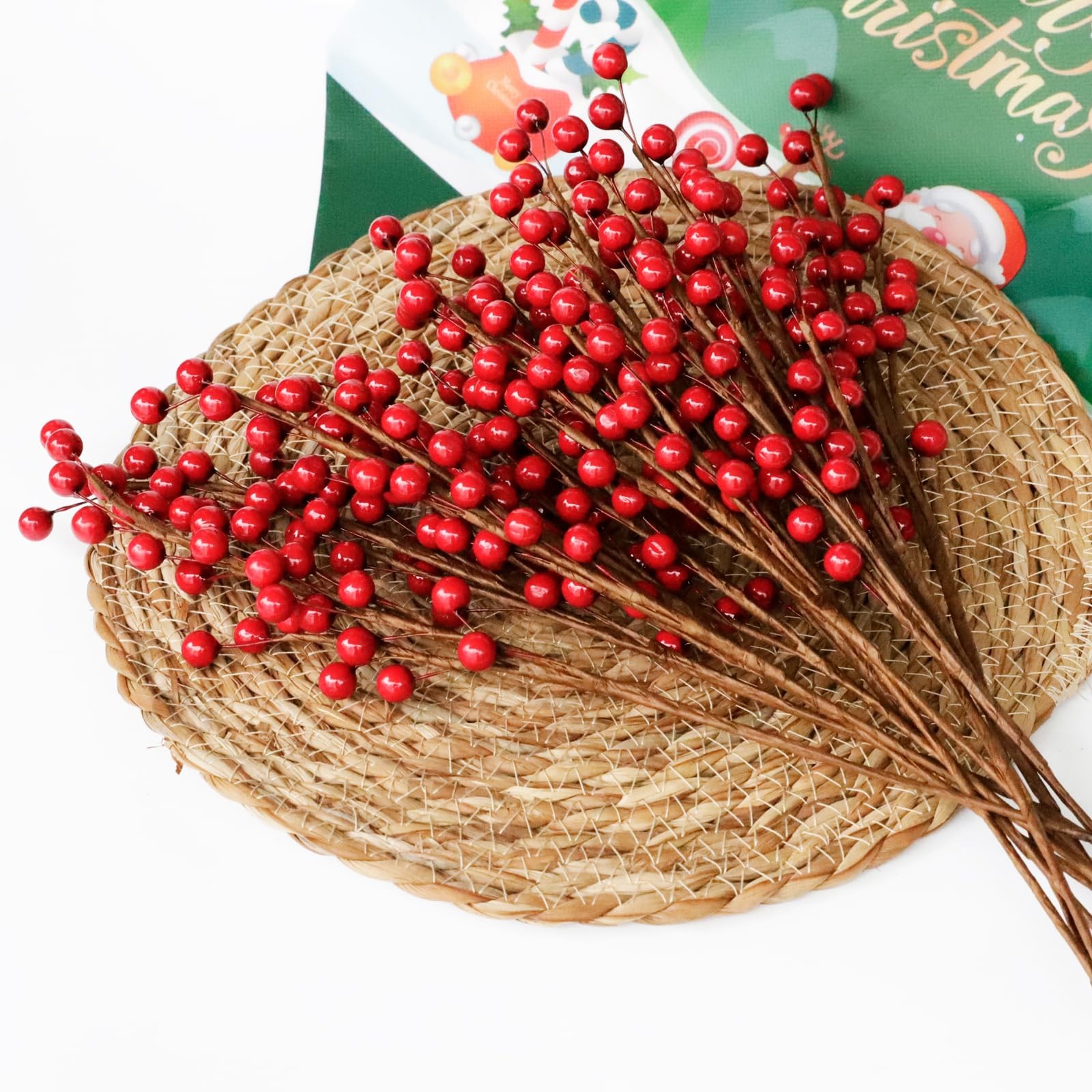 12pcs13.5″ Red Holly Berry Stems for Christmas Tree, Faux Greenery Picks and …