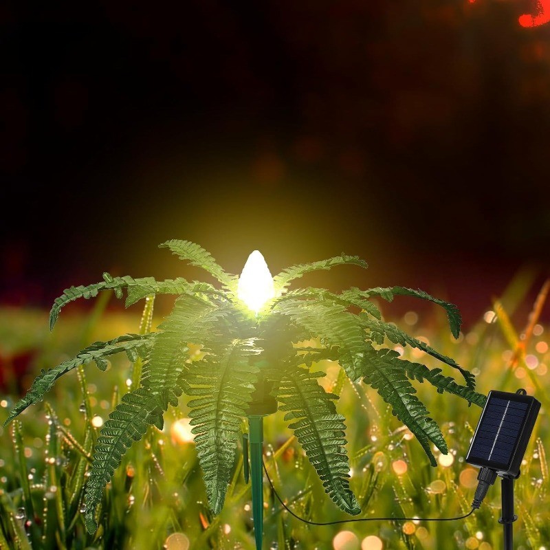 2PCS Artificial Plants w/Solar Lights, Fake Prelit Boston Ferns for Yard Patio