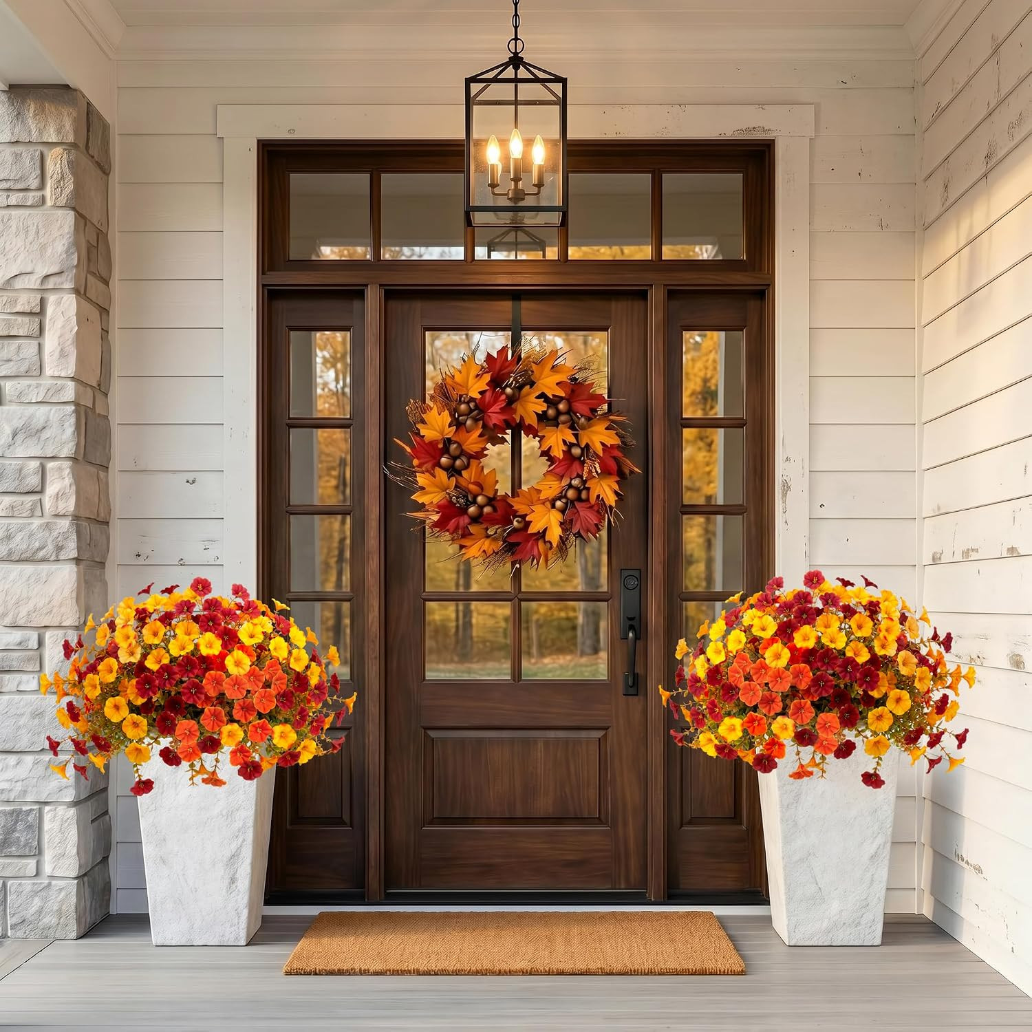24 Pcs Artificial Fall Flowers for Outdoors Decor, Mixed Orange | Realistic Morn