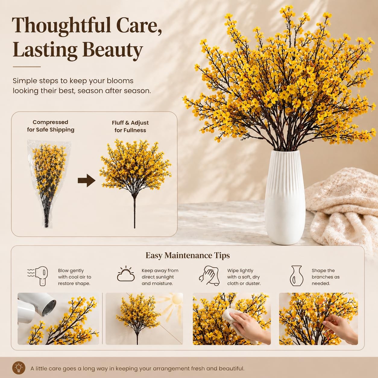 6 PCS Dark Yellow Artificial Babys Breath Flowers 18.5 Inch Silk Gypsophila