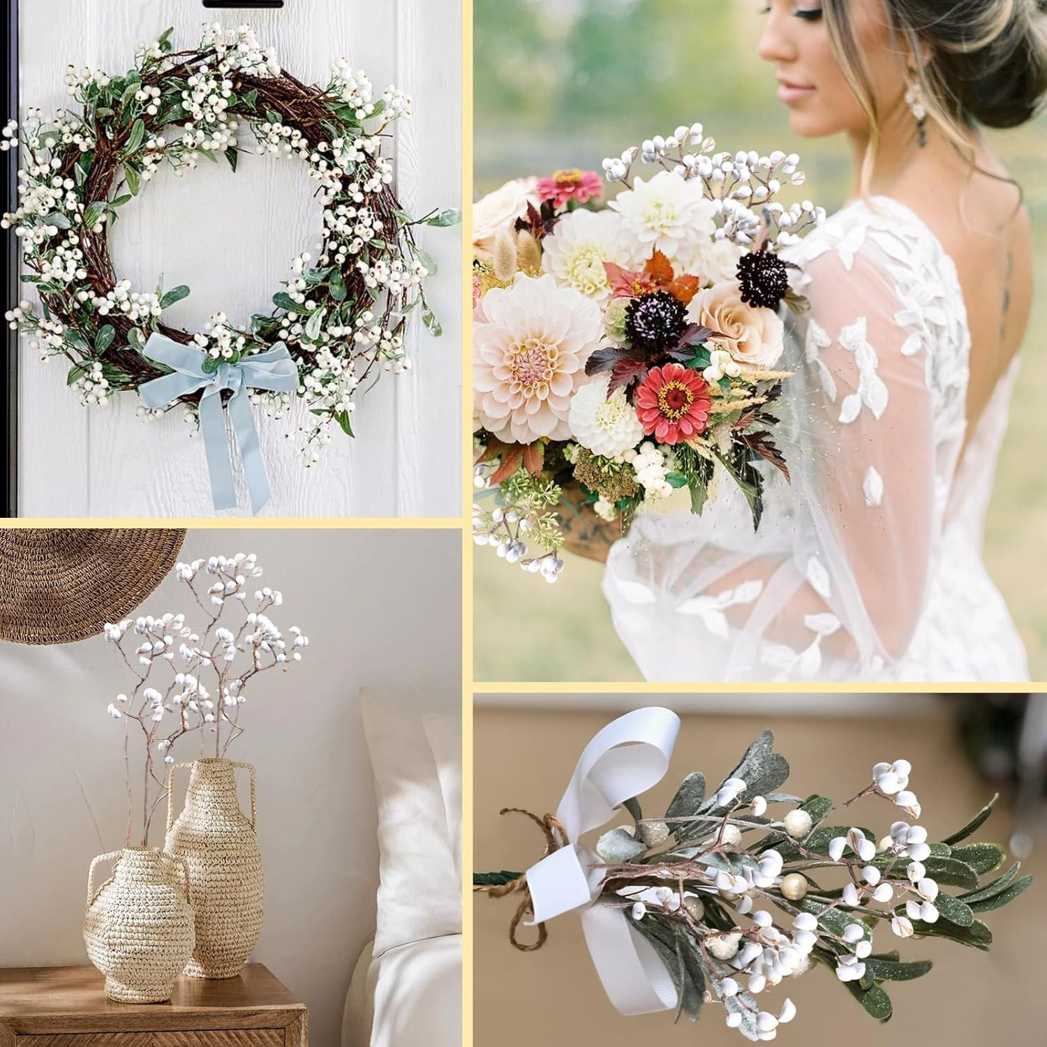 220g Tallow Berries Dried Christmas Decor- 17″ Natural Stem Wedding Floral Decor