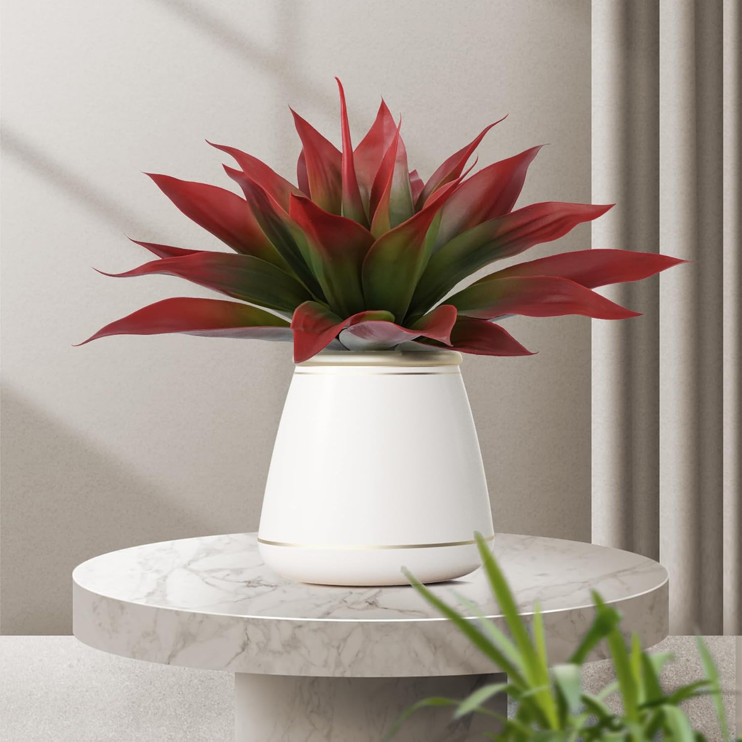 Large UV Resistant Artificial Agave Plants – 2 Pack Red 22″ Indoor/Outdoor Decor