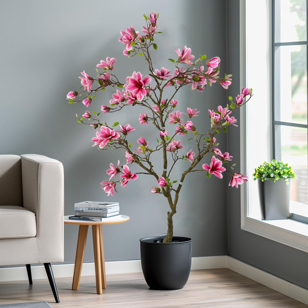7ft Pink Artificial Magnolia Tree for Modern Home & Office Decor