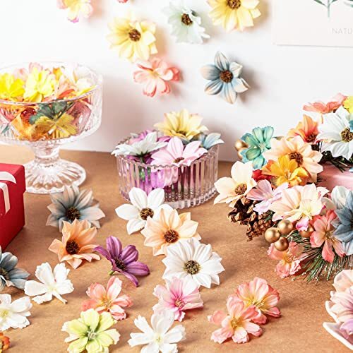 Faux Flower Heads Mini Artificial Flower Heads Fake Peony Daisy Rose Plum