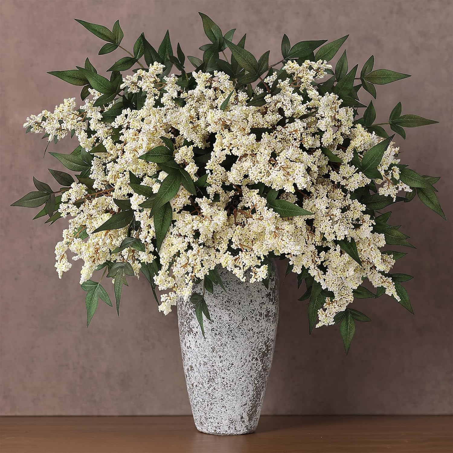 36″ Artificial Nandina Berry Stem – 4 Pcs Beige Faux Floral Decor