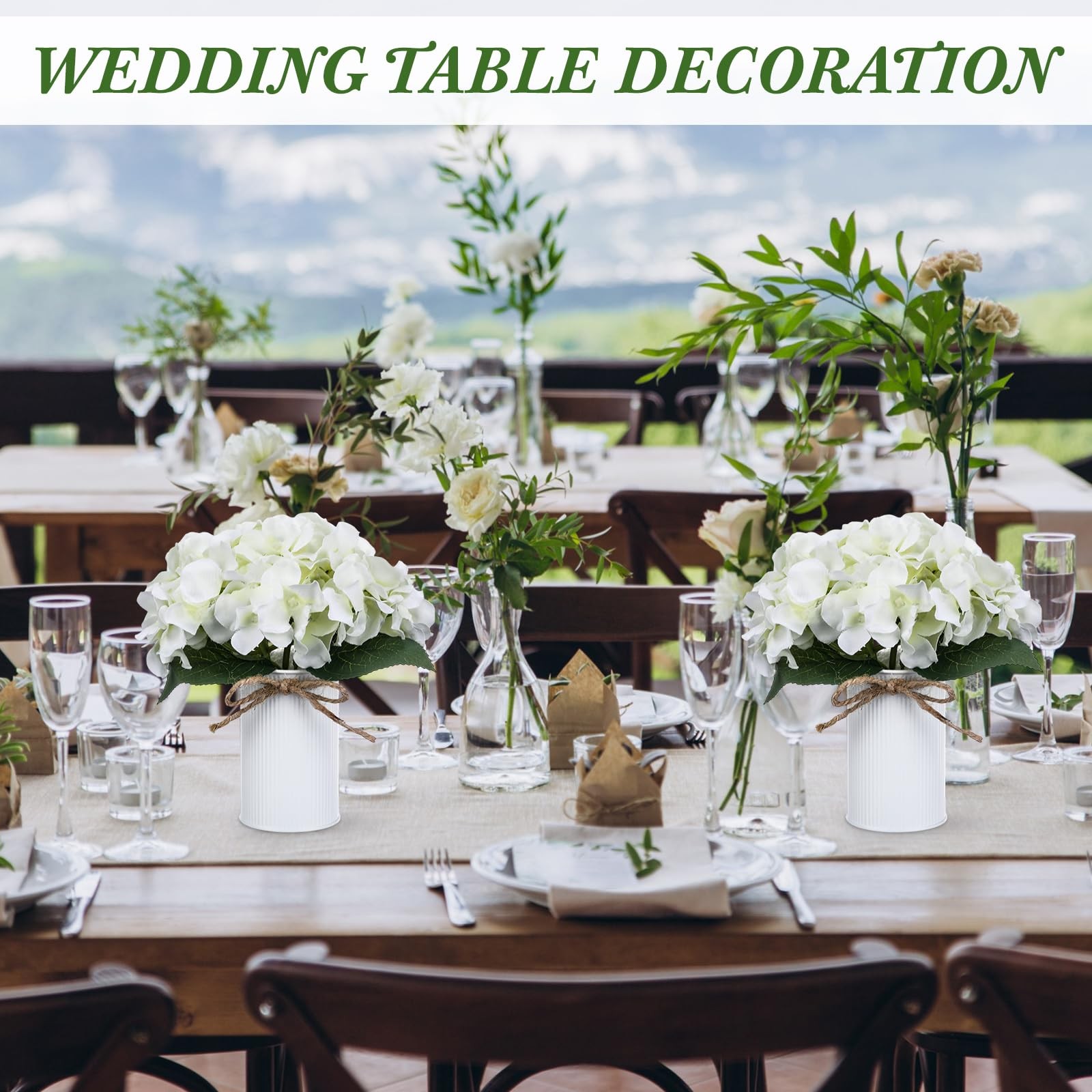 White 12 Sets Wedding Flower Table Centerpieces Artificial Hydrangeas with Ru…