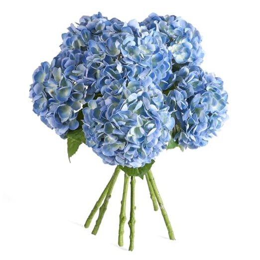 6PCS 22 inch Hydrangea Artificial Flowers Real Touch Faux Hydrangea Blue