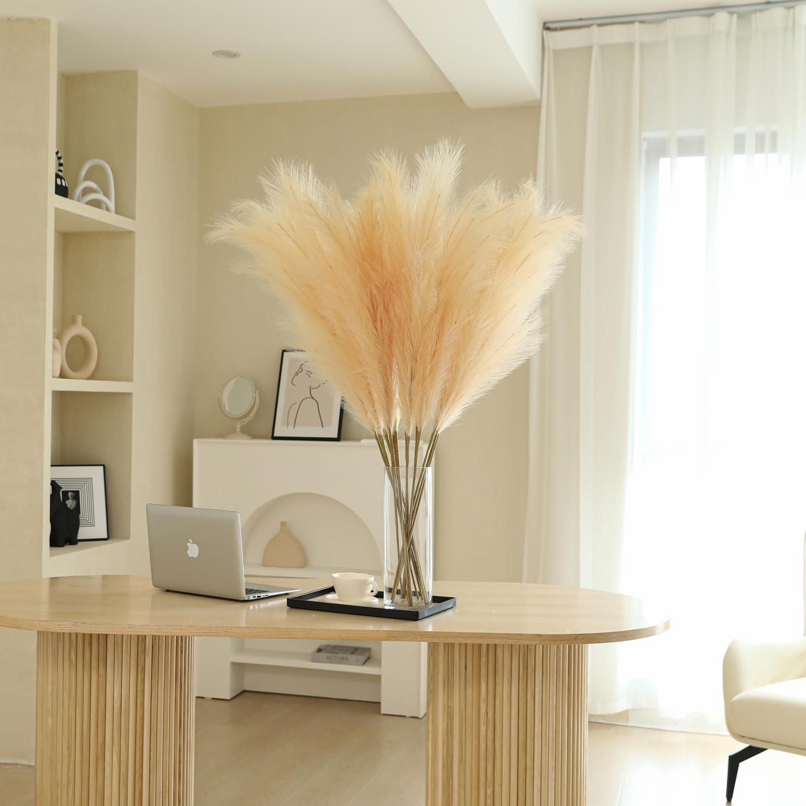 Champagne Faux Pampas Grass – 45-Inch Set of 8 | Boho Home Decor | Tall Artif…
