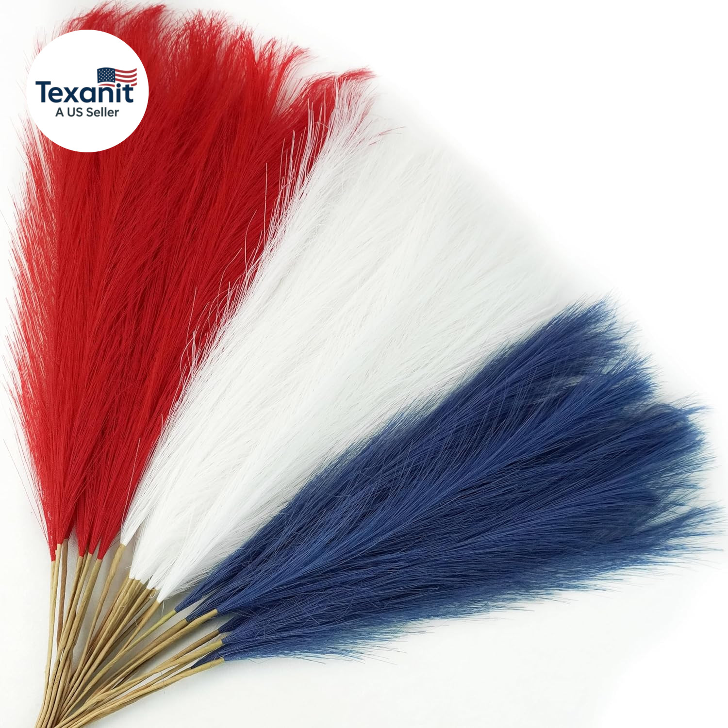 30Pcs 4Th of July Decorations Faux Pampas Grass, 21.6In Red White and Blue Artif