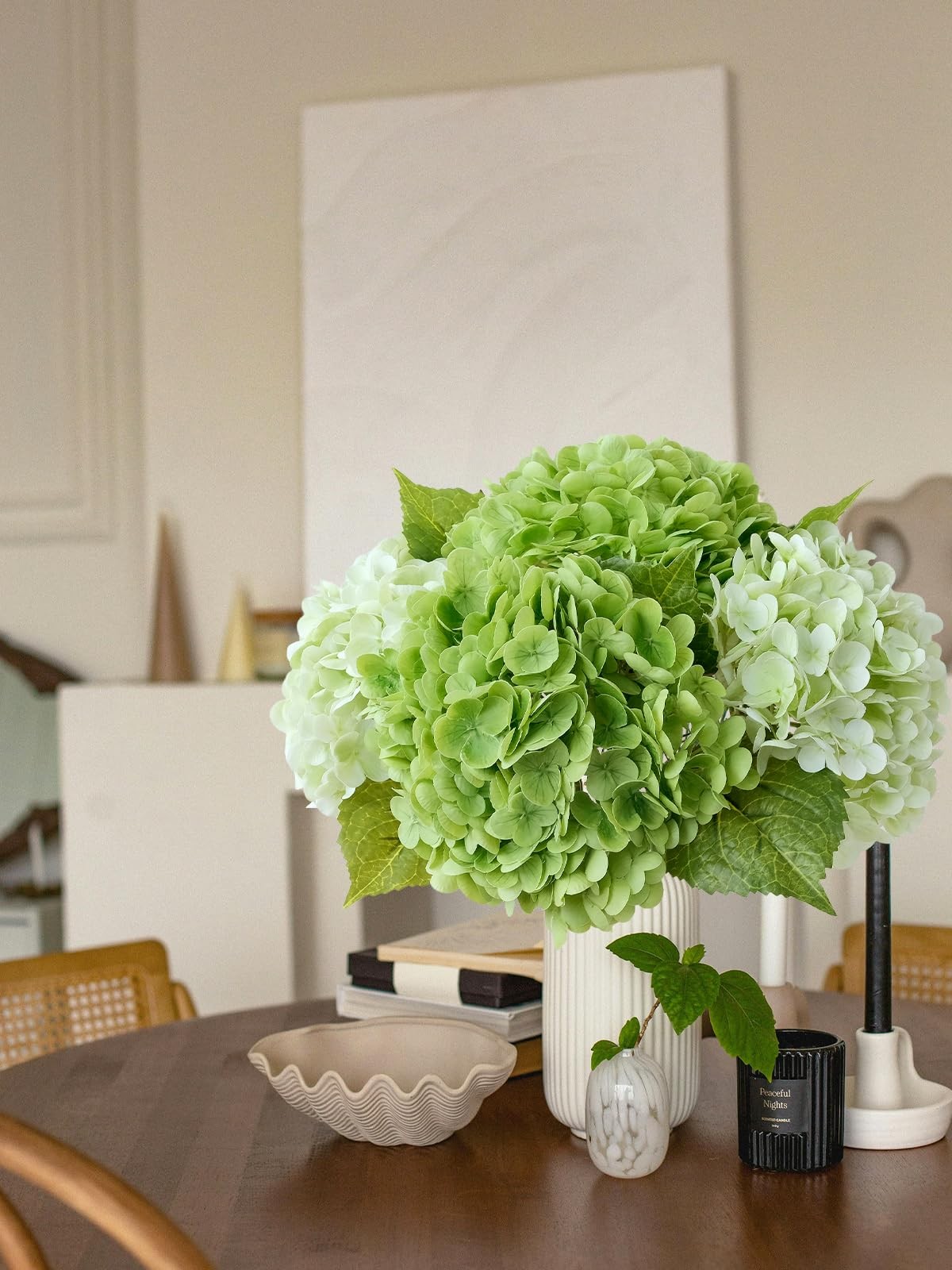 4 Pcs Real Touch Hydrangeas Artificial Flowers , Light Green &Dark Green Fake…