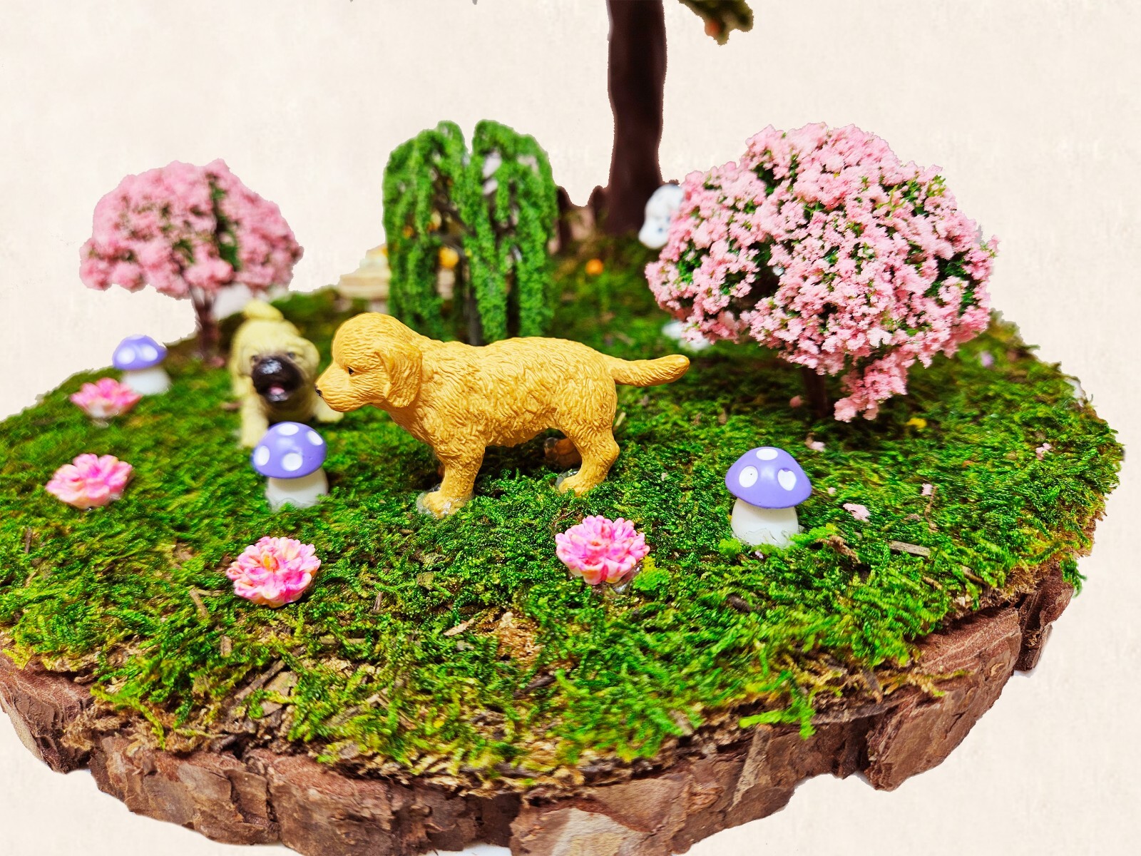 Faux Bonsai Tree 12 inches handmade home Decoration moss Dog figure miniature