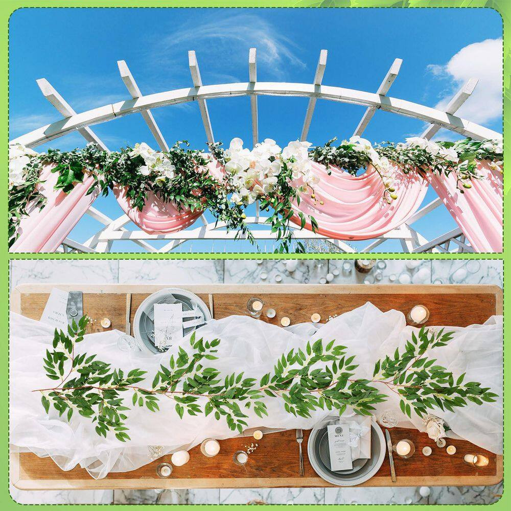 135 In. Green Artificial Willow Leaf Foliage Garland Indoor Outdoor Wedding Part